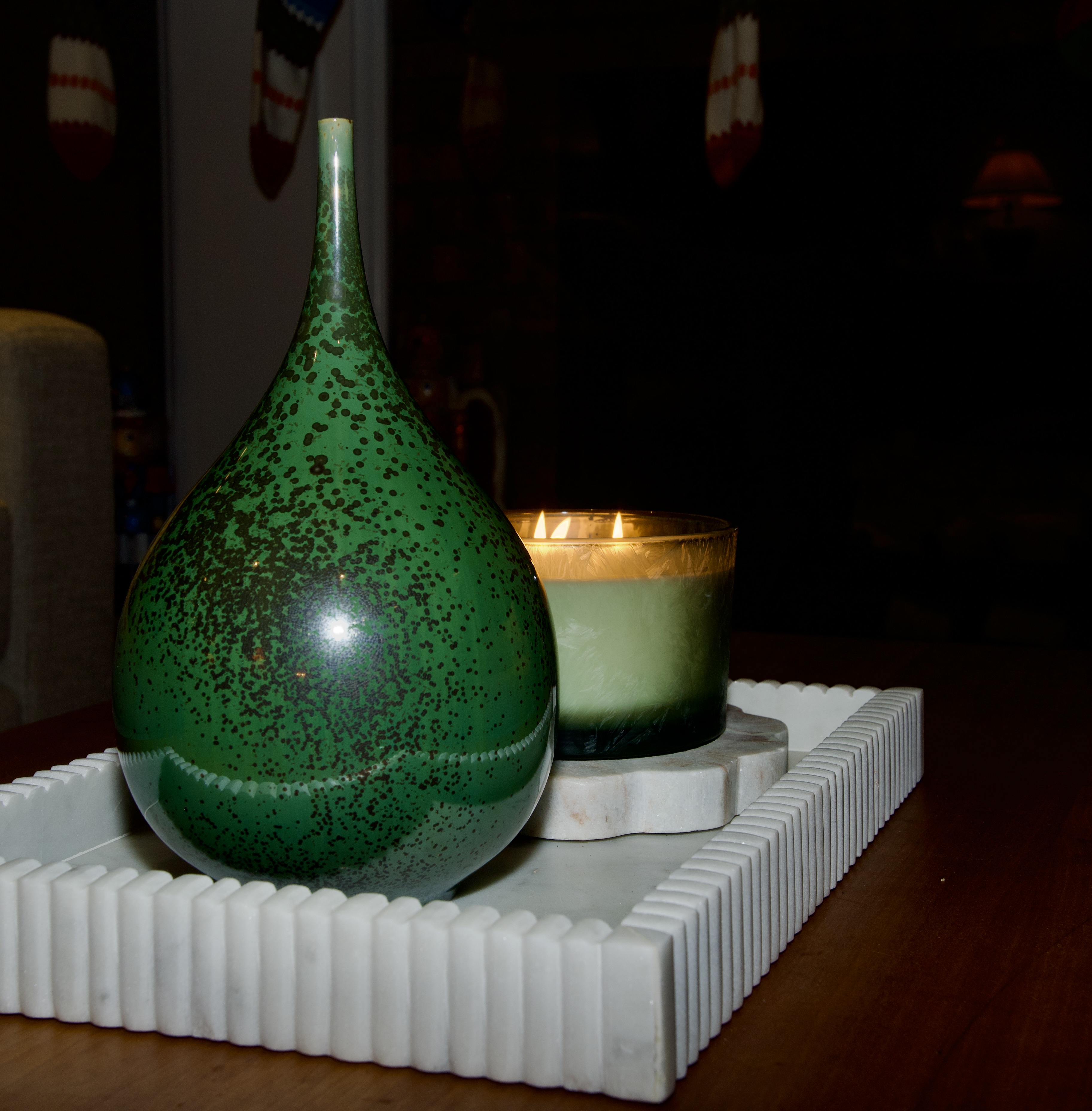 Dark green handmade crystalline pottery vase with speckled glaze by Brandon Franks